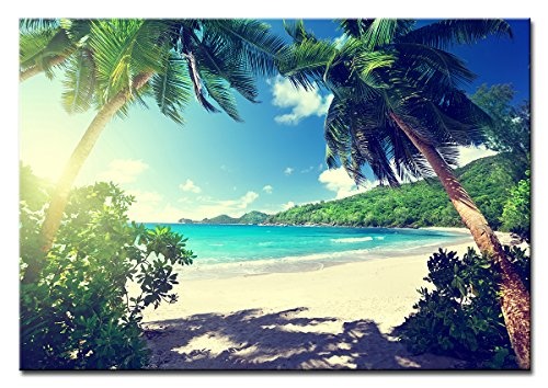 Berger Designs - Bild auf Leinwand als Kunstdruck in verschiedenen Größen. Traumhafter Strand auf den Seychellen. Beste Qualität aus Deutschland (120 x 80 cm (BxH))