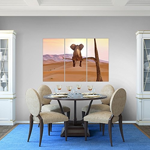 Bilder Afrika Elefant Wandbild 120 x 80 cm - 3 Teilig Vlies - Leinwand Bild XXL Format Wandbilder Wohnzimmer Wohnung Deko Kunstdrucke Orang - MADE IN GERMANY - Fertig zum Aufhängen 002031a