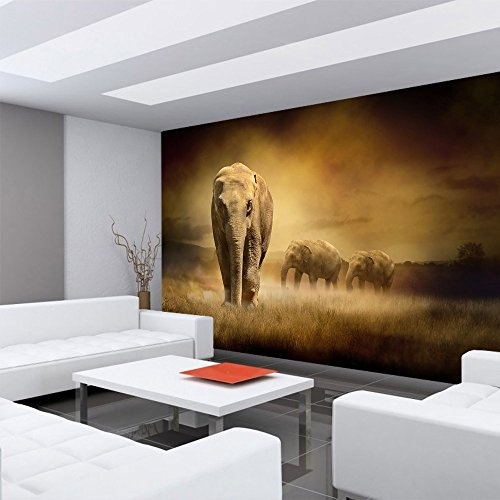 Vlies Fototapete PREMIUM PLUS Wand Foto Tapete Wand Bild Vliestapete - AFRICAN SAVANNA - Afrika Savanne Elefant Elefanten Gras Landschaft - no. 011, Größe:350x245cm Vlies
