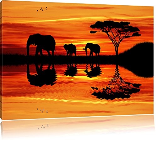 Dark Afrika Elefant in Sonnenschein Bild auf Leinwand, XXL riesige Bilder fertig gerahmt mit Keilrahmen, Kunstdruck auf Wandbild mit Rahmen, guenstiger als Gemaelde oder Bild, kein Poster oder Plakat, Format:120x80 cm