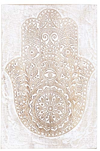 Orientalische Holz Ornament Wanddeko Hand der Fatima 60cm gross XL | Orientalisches Wandbild Wanpannel in Schwarz als Wanddekoration | Vintage Triptychon als Dekoration im Schlafzimmer oder Wohnzimmer