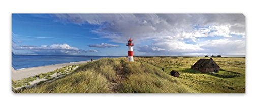 PICSonPAPER Leinwandbild Panorama Leuchtturm, 90 cm x 30 cm, Dekoration, Kunstdruck, Wandbild, Geschenk, Leinwand Natur (Nordsee Leuchtturm)