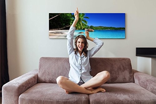 Paul Sinus Art Leinwandbilder | Bilder Leinwand 120x40cm Sandstrand auf Den Seychellen
