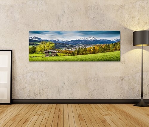 islandburner Bild Bilder auf Leinwand Schöne Berglandschaft in den bayerischen Alpen mit Dorf Berchtesgaden und Watzma Wandbild Leinwandbild Poster DJT