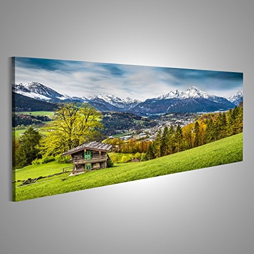 islandburner Bild Bilder auf Leinwand Schöne Berglandschaft in den bayerischen Alpen mit Dorf Berchtesgaden und Watzma Wandbild Leinwandbild Poster DJT