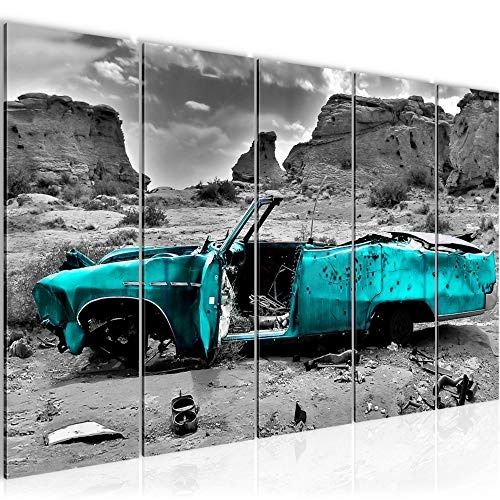 Bilder Auto Grand Canyon Wandbild 150 x 60 cm Vlies - Leinwand Bild XXL Format Wandbilder Wohnzimmer Wohnung Deko Kunstdrucke Blau 5 Teilig - MADE IN GERMANY - Fertig zum Aufhängen 602256b