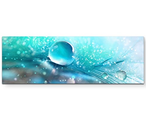Paul Sinus Art Leinwandbilder | Bilder Leinwand 120x40cm Wassertropfen auf Blauem Hintergrund