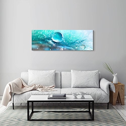 Paul Sinus Art Leinwandbilder | Bilder Leinwand 120x40cm Wassertropfen auf Blauem Hintergrund
