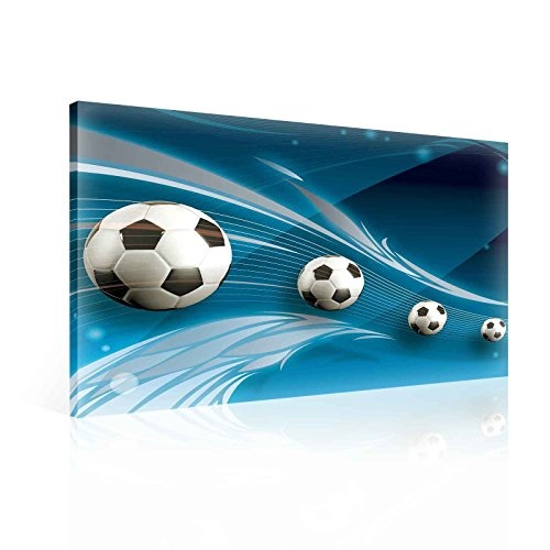 TapetoKids Leinwandbild Fussball in Bewegung blau - L - 80 x 60 cm - Komplettpaket! - fertig gerahmt und inklusive Aufhängung - hochwertige 230g/m² Leinwand auf Keilrahmen - kinderleichte Anbringung