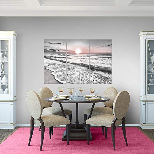 Bilder Sonnenuntergang Strand Wandbild 120 x 80 cm Vlies - Leinwand Bild XXL Format Wandbilder Wohnzimmer Wohnung Deko Kunstdrucke Rosa Grau 3 Teilig - MADE IN GERMANY - Fertig zum Aufhängen 023731b