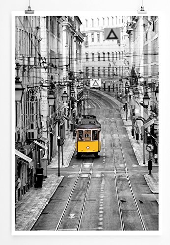 Eau Zone Bilder - Naturbilder - Gelbe Straßenbahn in Lissabon Portugal- Leinwand Kunstdrucke Wandbilder aus Deutschland