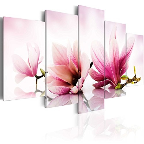 murando - Bilder 200x100 cm Vlies Leinwandbild 5 TLG Kunstdruck modern Wandbilder XXL Wanddekoration Design Wand Bild - rosa gelb violett Blumen Magnolien b-A-0070-b-n