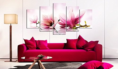 murando - Bilder 200x100 cm Vlies Leinwandbild 5 TLG Kunstdruck modern Wandbilder XXL Wanddekoration Design Wand Bild - rosa gelb violett Blumen Magnolien b-A-0070-b-n