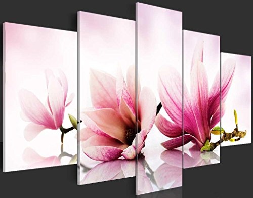 murando - Bilder 200x100 cm Vlies Leinwandbild 5 TLG Kunstdruck modern Wandbilder XXL Wanddekoration Design Wand Bild - rosa gelb violett Blumen Magnolien b-A-0070-b-n