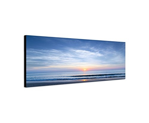 Paul Sinus Art Panoramabild auf Leinwand und Keilrahmen 150x50cm Meer Strand Wellen Wolkenhimmel Sonne