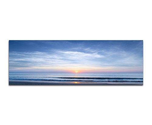 Paul Sinus Art Panoramabild auf Leinwand und Keilrahmen 150x50cm Meer Strand Wellen Wolkenhimmel Sonne