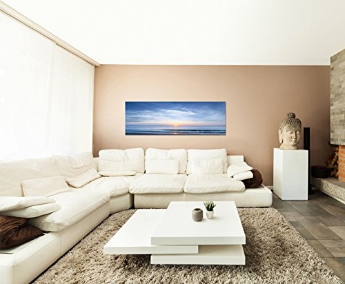 Paul Sinus Art Panoramabild auf Leinwand und Keilrahmen 150x50cm Meer Strand Wellen Wolkenhimmel Sonne