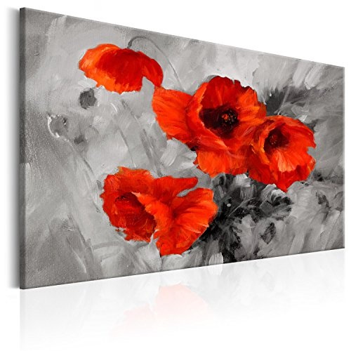 murando - Bilder Mohnblumen 90x60 cm - Leinwandbilder - Fertig Aufgespannt - 1 Teilig - Wandbilder XXL - Kunstdrucke - Wandbild - Blumen Mohn wie gemalt rot grau b-B-0157-b-a