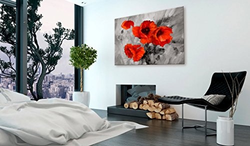 murando - Bilder Mohnblumen 90x60 cm - Leinwandbilder - Fertig Aufgespannt - 1 Teilig - Wandbilder XXL - Kunstdrucke - Wandbild - Blumen Mohn wie gemalt rot grau b-B-0157-b-a