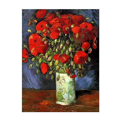 Wandbild Vincent Van Gogh Vase mit roten Mohnblumen - 30x40cm hochkant - Alte Meister Berühmte Gemälde Leinwandbild Kunstdruck Bild auf Leinwand