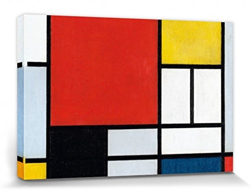 1art1 87131 Piet Mondrian - Komposition Mit Großer Roter Fläche, 1921 Poster Leinwandbild Auf Keilrahmen 120 x 80 cm