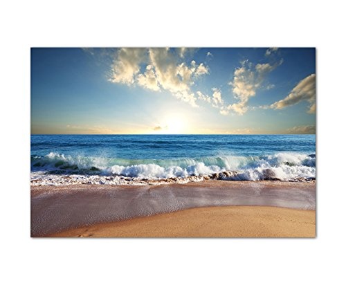120x80cm - Urlaub zu Hause! Strand mit Wellen und Sonne! Meer zum genießen! - Bild auf Keilrahmen modern stilvoll - Bilder und Dekoration