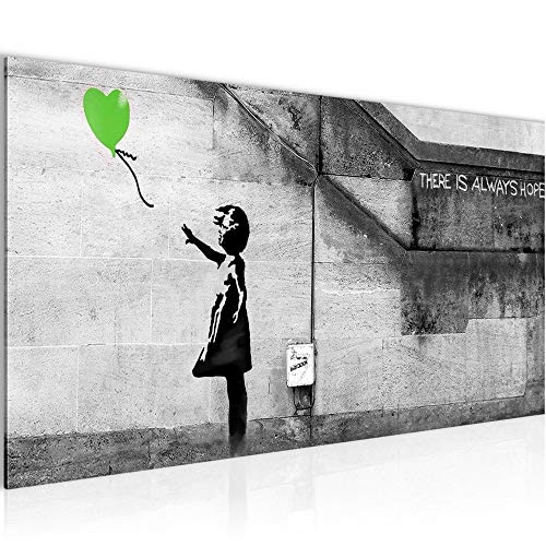 Bilder Banksy - Ballon Girl Street Art Wandbild Vlies - Leinwand Bild XXL Format Wandbilder Wohnzimmer Wohnung Deko Kunstdrucke Grün Grau 1 Teilig - MADE IN GERMANY - Fertig zum Aufhängen 301612b
