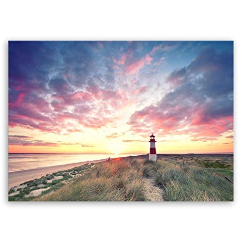 ge Bildet® hochwertiges Leinwandbild Naturbilder Landschaftsbilder - Leuchtturm auf Sylt - Strand Natur Sonnenuntergang - 40 x 30 cm einteilig 2213 T