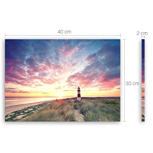 ge Bildet® hochwertiges Leinwandbild Naturbilder Landschaftsbilder - Leuchtturm auf Sylt - Strand Natur Sonnenuntergang - 40 x 30 cm einteilig 2213 T