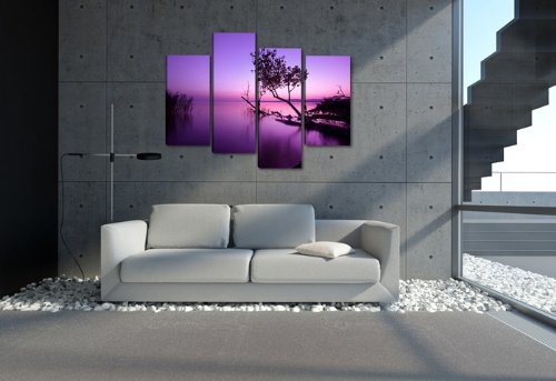 Bilder und Kunstdrucke auf Leinwand 130x80 cm Bild Nr 6177 Pink Lila See fertig gerahmt 4 Teile Marke original Visario
