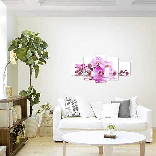 Bilder Blumen Orchidee Wandbild 150 x 75 cm Vlies - Leinwand Bild XXL Format Wandbilder Wohnzimmer Wohnung Deko Kunstdrucke Pink 5 Teilig - MADE IN GERMANY - Fertig zum Aufhängen 200653a