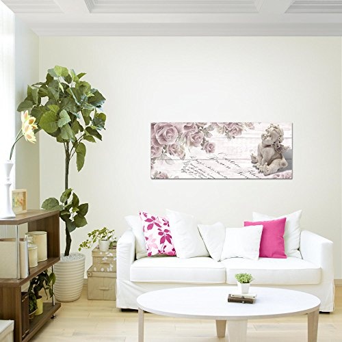 Bilder Engel Blumen Wandbild Vlies - Leinwand Bild XXL Format Wandbilder Wohnzimmer Wohnung Deko Kunstdrucke Rosa Grau 1 Teilig - MADE IN GERMANY - Fertig zum Aufhängen 006012a