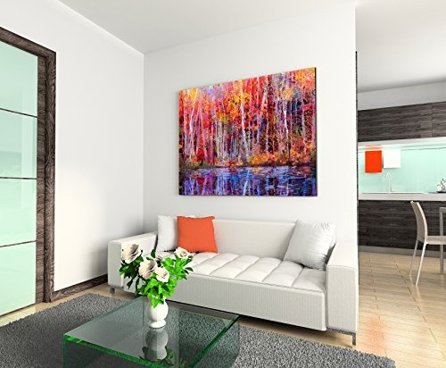 Fotoleinwand 90x60cm Ölgemälde von farbendfrohen Bäumen im Herbst auf Leinwand exklusives Wandbild moderne Fotografie für ihre Wand in vielen Größen