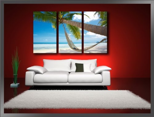 Visario Leinwandbilder 1039 Bild auf Leinwand Strand, 160 x 90 cm, 3 Teile