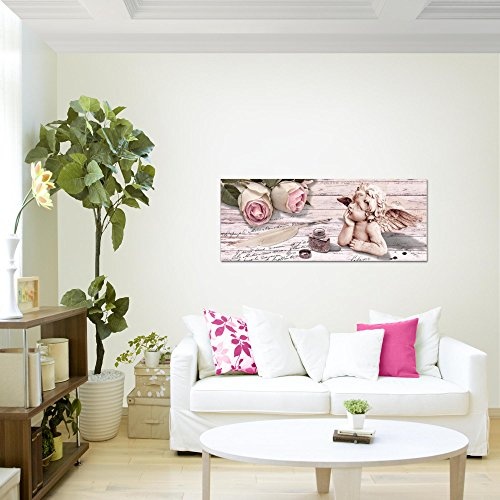 Bilder Engel Blumen Wandbild Vlies - Leinwand Bild XXL Format Wandbilder Wohnzimmer Wohnung Deko Kunstdrucke Rosa 1 Teilig - MADE IN GERMANY - Fertig zum Aufhängen 005712b