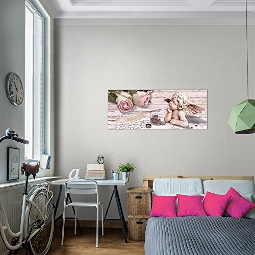 Bilder Engel Blumen Wandbild Vlies - Leinwand Bild XXL Format Wandbilder Wohnzimmer Wohnung Deko Kunstdrucke Rosa 1 Teilig - MADE IN GERMANY - Fertig zum Aufhängen 005712b