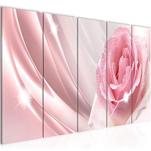 Bilder Blumen Rose Wandbild 200 x 80 cm Vlies - Leinwand Bild XXL Format Wandbilder Wohnzimmer Wohnung Deko Kunstdrucke Rosa 5 Teilig - MADE IN GERMANY - Fertig zum Aufhängen 201055a