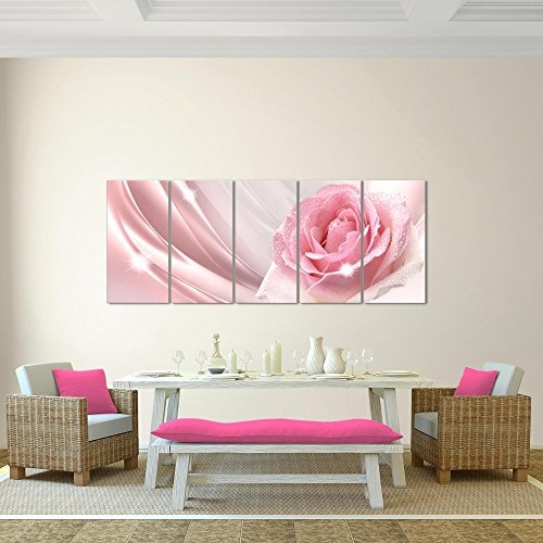 Bilder Blumen Rose Wandbild 200 x 80 cm Vlies - Leinwand Bild XXL Format Wandbilder Wohnzimmer Wohnung Deko Kunstdrucke Rosa 5 Teilig - MADE IN GERMANY - Fertig zum Aufhängen 201055a