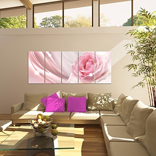 Bilder Blumen Rose Wandbild 200 x 80 cm Vlies - Leinwand Bild XXL Format Wandbilder Wohnzimmer Wohnung Deko Kunstdrucke Rosa 5 Teilig - MADE IN GERMANY - Fertig zum Aufhängen 201055a