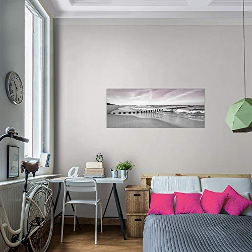 Bilder Strand Meer Wandbild 100 x 40 cm Vlies - Leinwand Bild XXL Format Wandbilder Wohnzimmer Wohnung Deko Kunstdrucke Pink 1 Teilig - MADE IN GERMANY - Fertig zum Aufhängen 025212b
