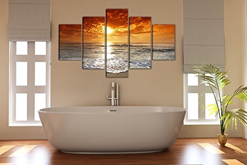 Visario 6311 Bild auf Leinwand Strand fertig gerahmte Bilder 5 Teile Marke original, 200 x 100 cm