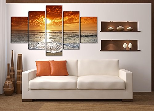 Visario 6311 Bild auf Leinwand Strand fertig gerahmte Bilder 5 Teile Marke original, 200 x 100 cm