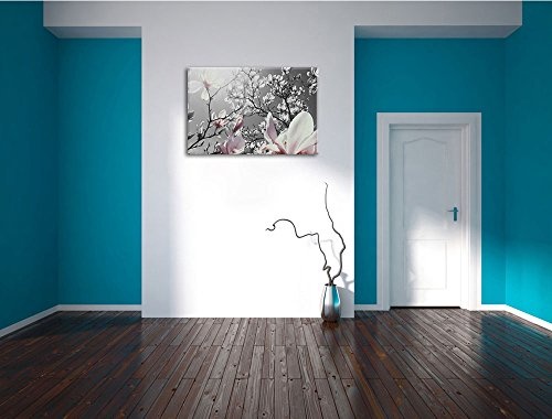 schöne Magnolie Blüten schwarz/weiß Format: 120x80 auf Leinwand, XXL riesige Bilder fertig gerahmt mit Keilrahmen, Kunstdruck auf Wandbild mit Rahmen, günstiger als Gemälde oder Ölbild, kein Poster oder Plakat