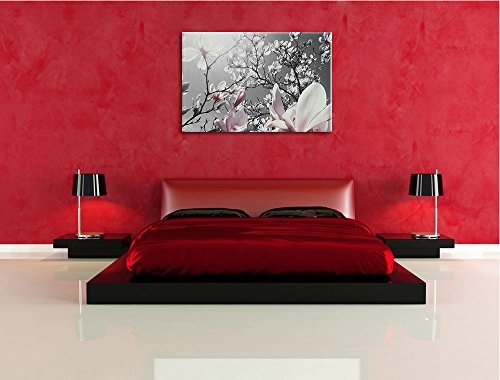 schöne Magnolie Blüten schwarz/weiß Format: 120x80 auf Leinwand, XXL riesige Bilder fertig gerahmt mit Keilrahmen, Kunstdruck auf Wandbild mit Rahmen, günstiger als Gemälde oder Ölbild, kein Poster oder Plakat