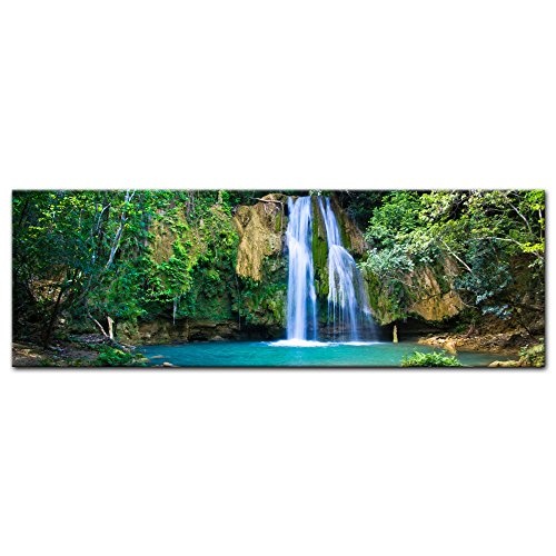 Keilrahmenbild - Wasserfall im Wald II - Bild auf Leinwand - 160x50 cm - Leinwandbilder - Landschaften - Natur - Nationalpark - See mit Wasserfall