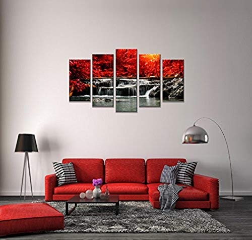 Kitely Canvas prints Leinwanddrucke 5 Teilig Kombination Dekorativ Frameless Roter Wasserfall Moderne Drucke Auf Leinwand-Abstraktes Bild Für Home Office Living Room Bedroom 150X80Cm