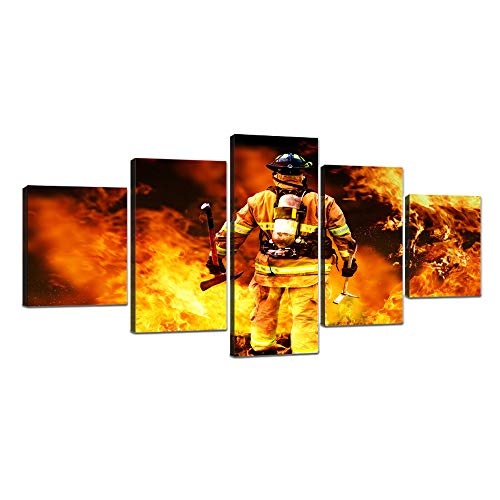 VIIVEI Feuerwehrleute Wand Kunst Leinwand Kunst Wohnkultur für Wohnzimmer Moderne Bilder Bilder 5 Panel große Poster HD gedruckte Gemälde gerahmt fertig zum Aufhängen