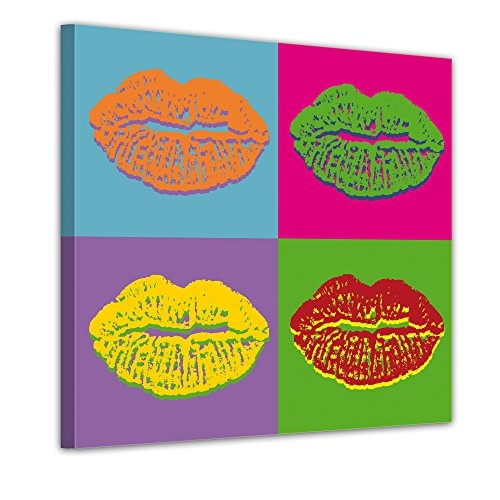 Wandbild - Pop-Art - Lippen Bild auf Leinwand - 60x60 cm - Leinwandbilder - Urban & Graphic - Andy Warhol - Retro - bunt