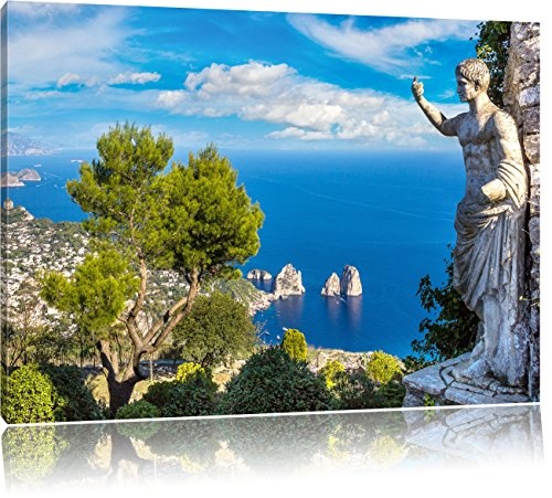 Insel Capri in Italien, Format: 60x40 auf Leinwand, XXL riesige Bilder fertig gerahmt mit Keilrahmen, Kunstdruck auf Wandbild mit Rahmen, günstiger als Gemälde oder Ölbild, kein Poster oder Plakat