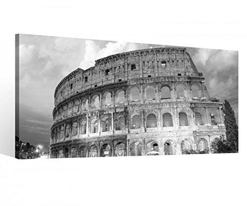 Leinwandbild 1 Tlg Kolosseum Rom Italien Bauwerk antik schwarz weiß Leinwand Bild Bilder Holz gerahmt 9U1302, 1 Tlg BxH:60x30cm